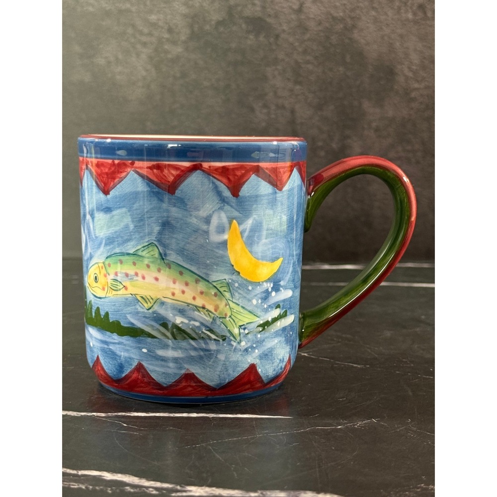 Vintage Mesa International Earthenware Trout and Moon Mug 4in Tall
